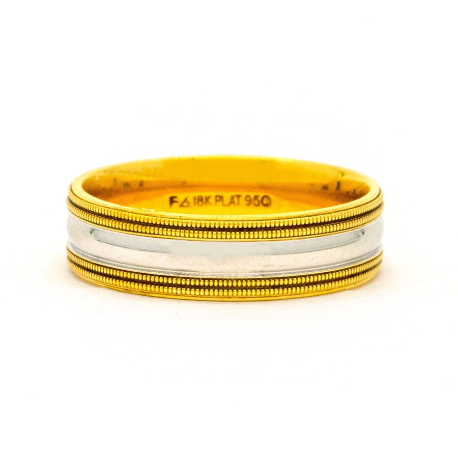 Double Milligrain Men's Two Tone Platinum and 18KT Yellow Gold Wedding Band - Giorgio Conti Jewelers