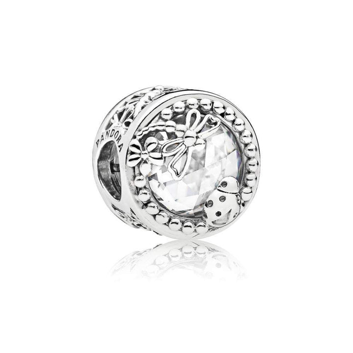 Dragonfly and Ladybug Charm in Sterling Silver with 2 Bezel-Set Rose-Cut Clear Cubic Zirconia - Giorgio Conti Jewelers