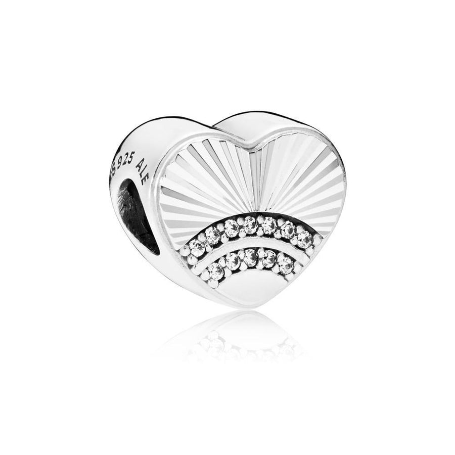 Fan of Love Clear CZ Heart Charm in Sterling Silver with 24 Bead-Set Clear Cubic Zirconia - Giorgio Conti Jewelers