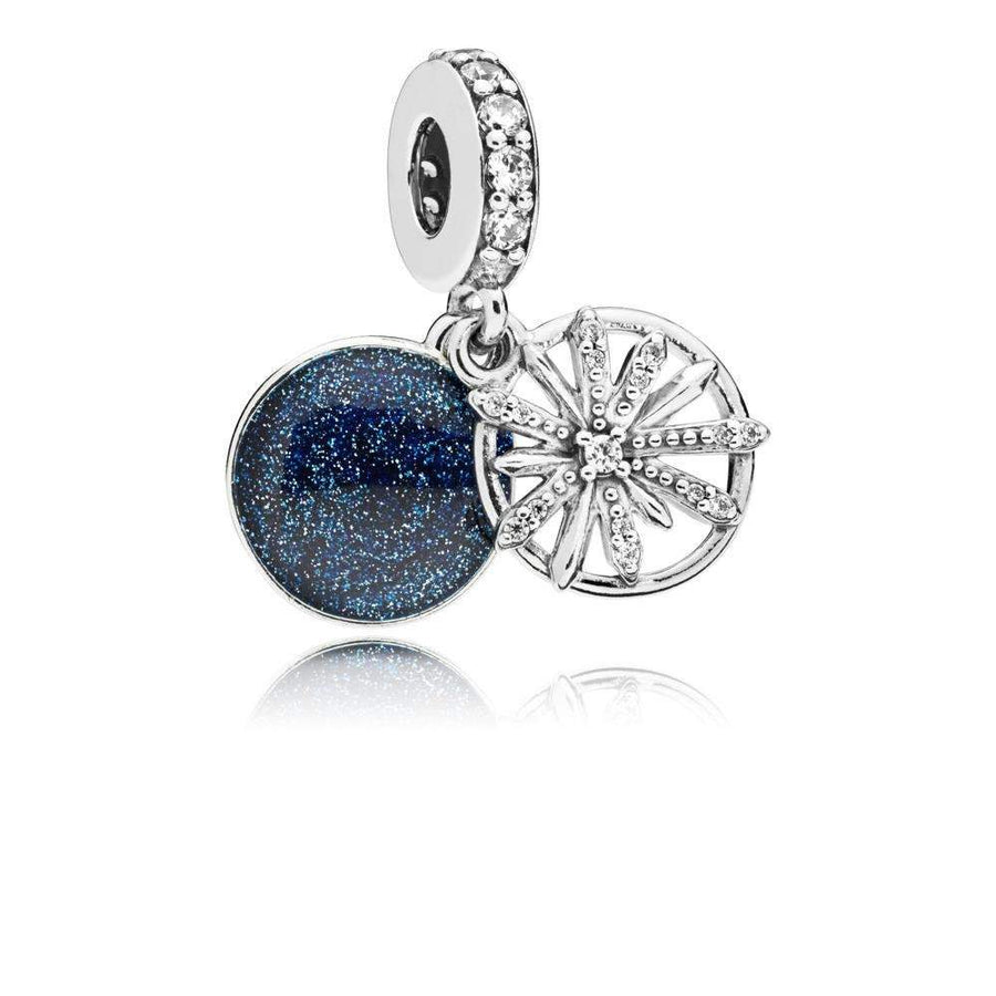 Firework Dangle in Sterling Silver Clear Cubic Zirconia, Shimmering Blue Enamel and Engraving The Best Is Yet To Come"" - Giorgio Conti Jewelers