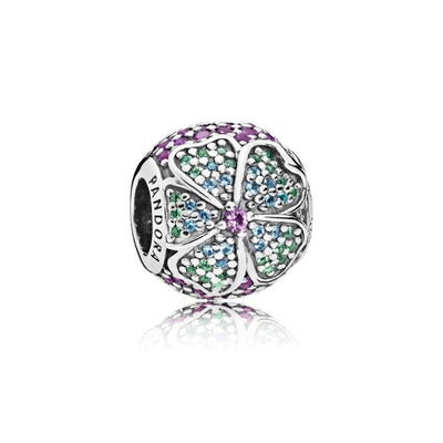 Floral Charm in Sterling Silver Royal Purple Crystals, 48 Bead-Set Green Crystals London Blue Crystals - Giorgio Conti Jewelers