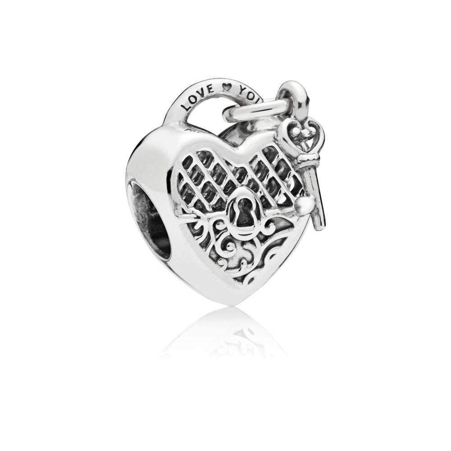 Heart Padlock and Key Charm in Sterling Silver with Engraving "Love You" - Giorgio Conti Jewelers