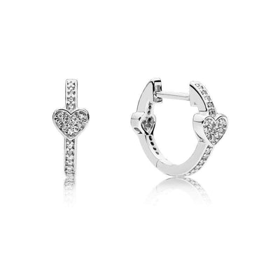 Hearts Hoop Earrings in Sterling Silver with 76 Micro Bead-Set Clear Cubic Zirconia - Giorgio Conti Jewelers