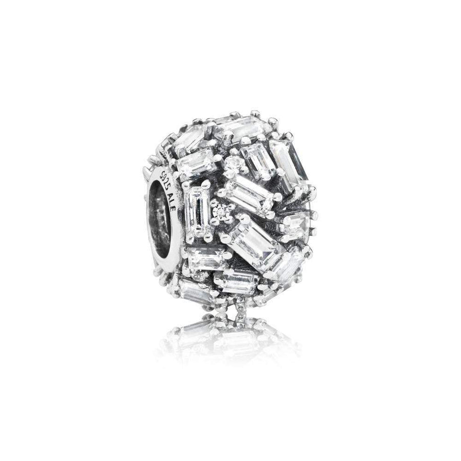 Ice Cube Charm in Sterling Silver with 30 Claw-Set Baguette-Cut and 11 Claw-Set Clear Cubic Zirconia - Giorgio Conti Jewelers