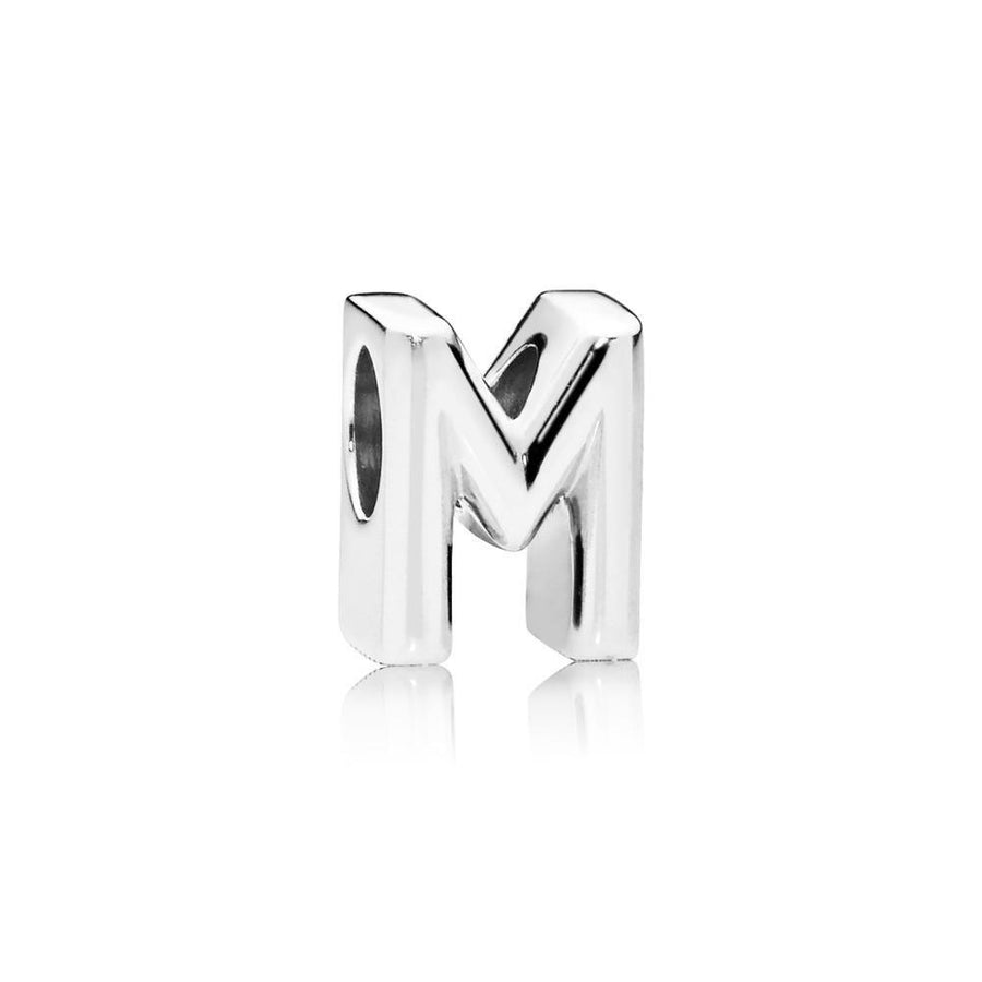 Letter M Charm in Sterling Silver with Heart Pattern - Giorgio Conti Jewelers