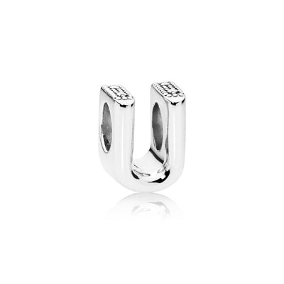 Letter U Charm in Sterling Silver with Heart Pattern - Giorgio Conti Jewelers