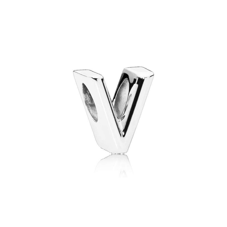 Letter V Charm in Sterling Silver with Heart Pattern - Giorgio Conti Jewelers