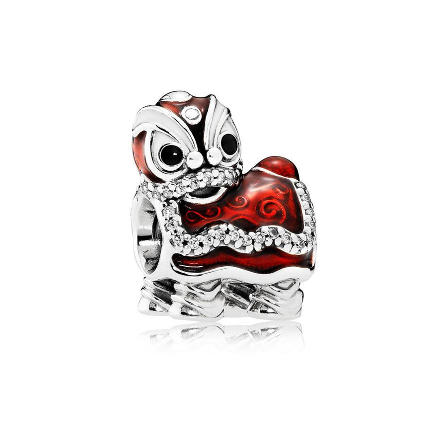 Lion Dance Silver Charm with Clear Cubic Zirconia, White, Black and Red Enamel - Giorgio Conti Jewelers