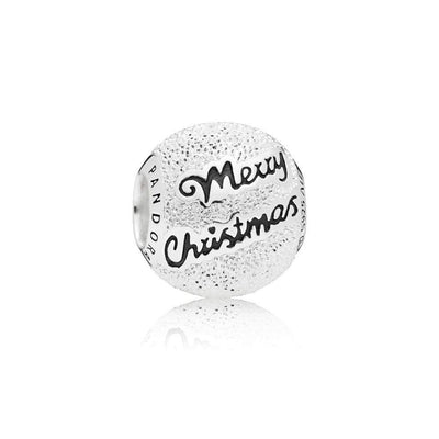 Merry Christmas Charm in Sterling Silver with Diamond Pointing and Black Enamel - Giorgio Conti Jewelers