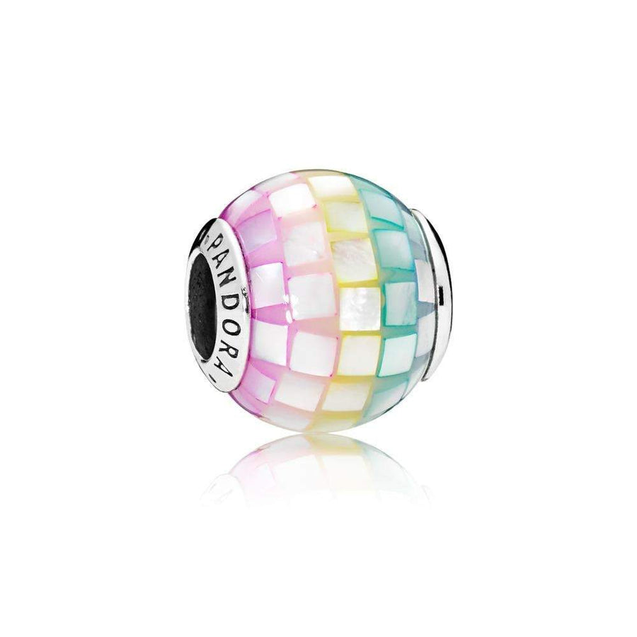 Mosaic Mop Rainbow Charm in Sterling Silver with Mother of Pearl Mosaic in Purple Pink Yellow Green and Blue - Giorgio Conti Jewelers