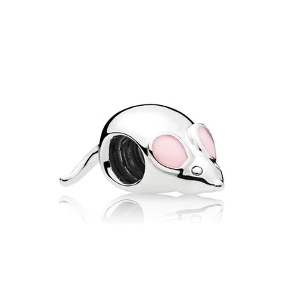 Mouse Charm in Sterling Silver with Transparent Pale Pink Enamel - Giorgio Conti Jewelers