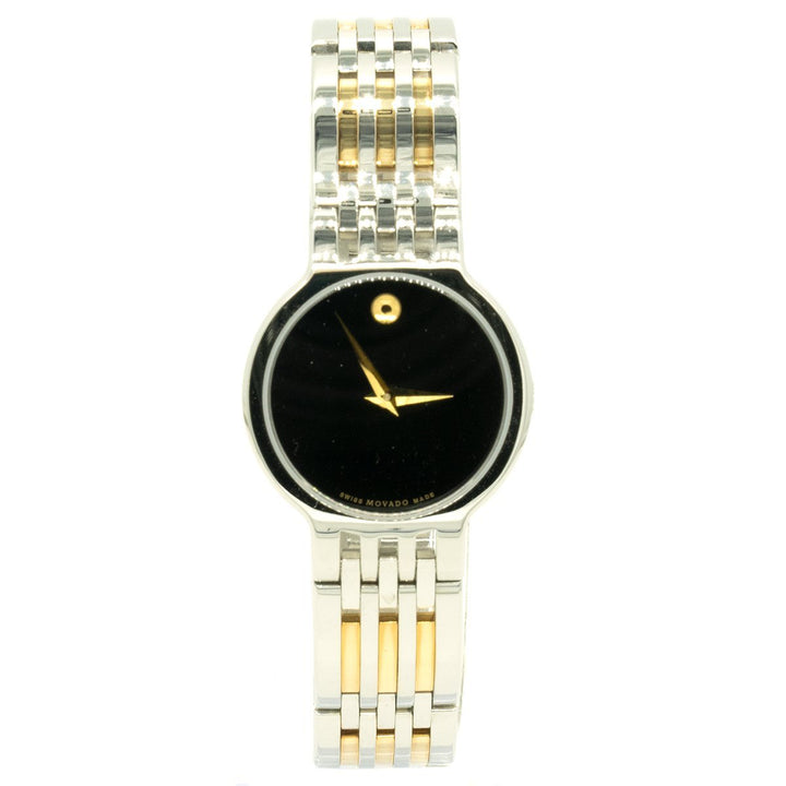 Movado Esperanza 0606045 27mm Two Toned Gold and Steel Black Dial Women's Watch - Giorgio Conti Jewelers