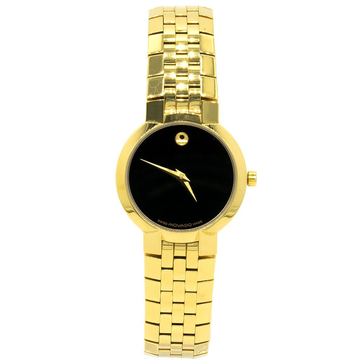 Movado Faceto 0605045 28mm Gold PVD Black Dial Women's Watch - Giorgio Conti Jewelers