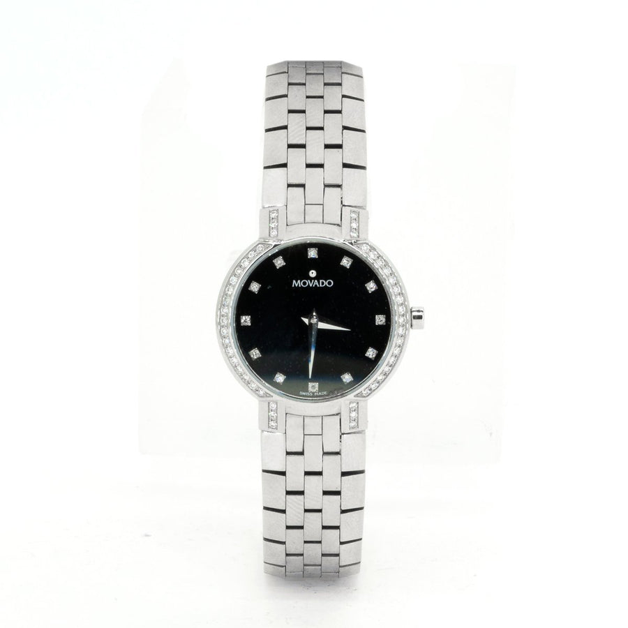 Movado Faceto Diamond Black Dial Stainless Steel Ladies Watch - Giorgio Conti Jewelers
