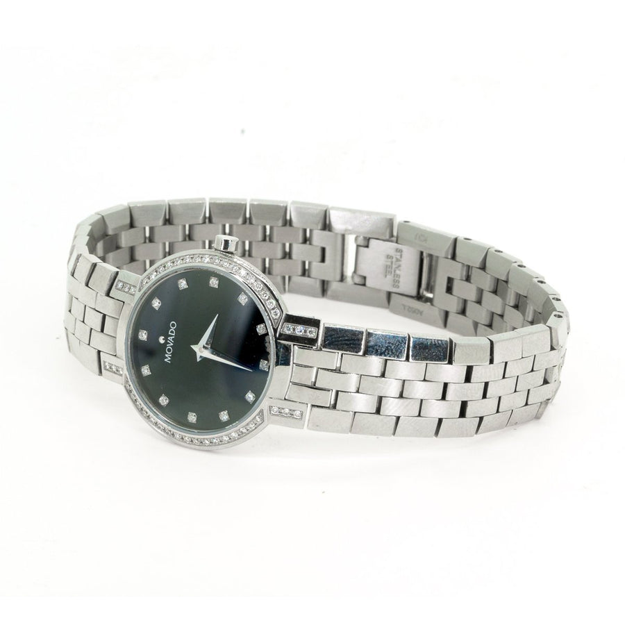 Movado Faceto Diamond Black Dial Stainless Steel Ladies Watch - Giorgio Conti Jewelers