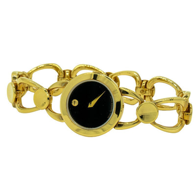 Movado Rava 0606084 25mm Gold Plated Stainless Steel Black Dial Women's Watch - Giorgio Conti Jewelers