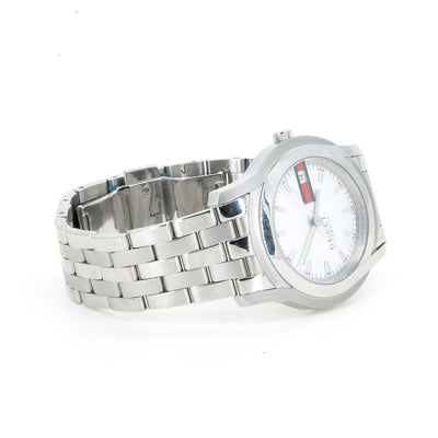 NEW Gucci Automatic YA055205 Watch Silver w/Red Accent Dial, and Date - Giorgio Conti Jewelers