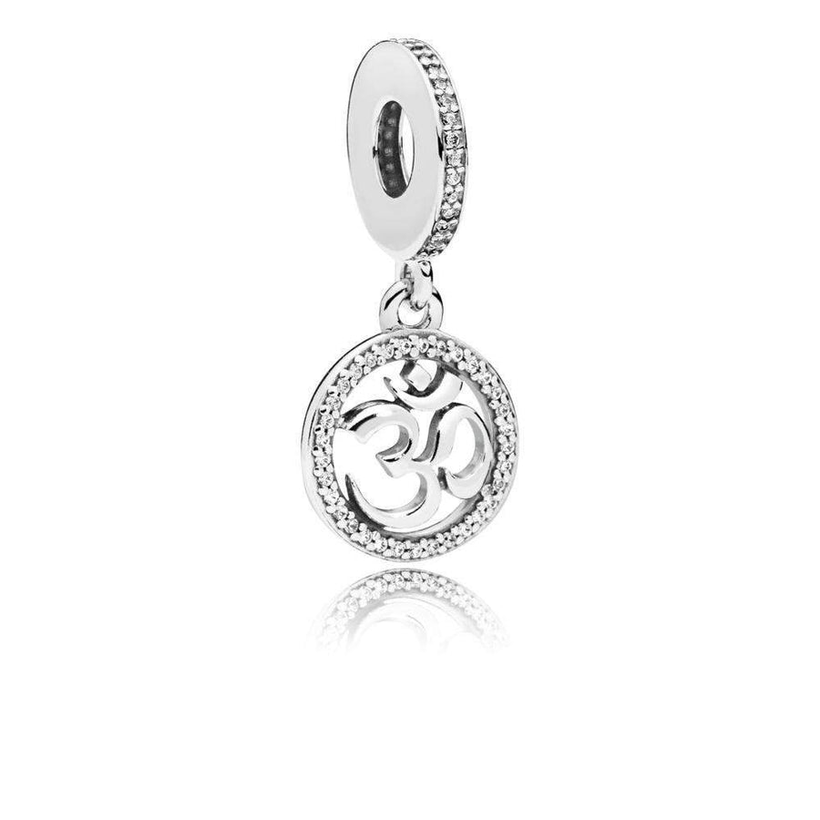 Om Sign Dangle in Sterling Silver with 33 Micro and 23 Bead-Set Clear Cubic Zirconia - Giorgio Conti Jewelers