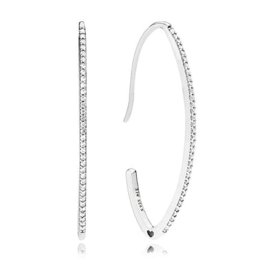 Oval Hoop Earrings in Sterling Silver with 68 Bead-Set Clear Cubic Zirconia - Giorgio Conti Jewelers