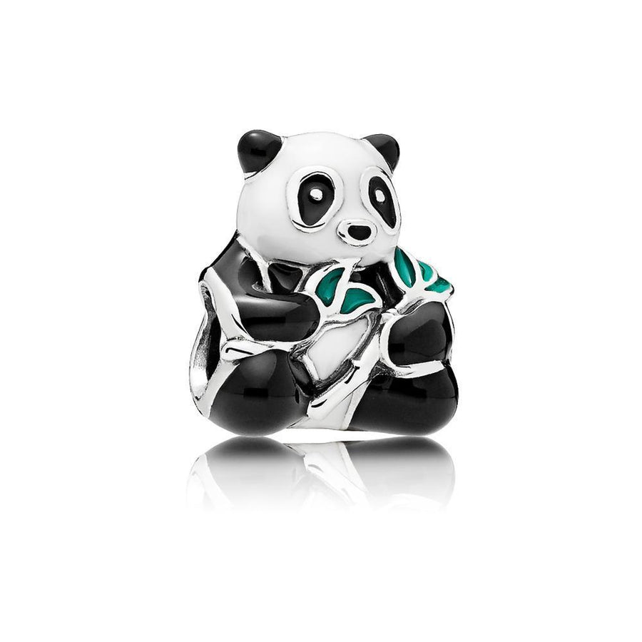 Panda Bear Charm in Sterling Silver with White, Black and Dark Green Enamel - Giorgio Conti Jewelers