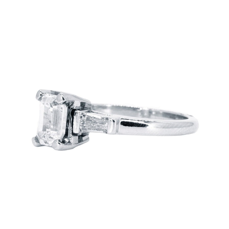 Platinum 1.31ctw NATURAL Emerald Cut with Baguette Accent Diamond Engagement Wedding Ring - Giorgio Conti Jewelers