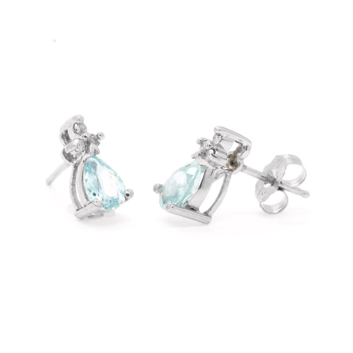 Platinum .91ctw Pear Shape Aquamarine and Diamond Stud Gemstone Earrings - Giorgio Conti Jewelers