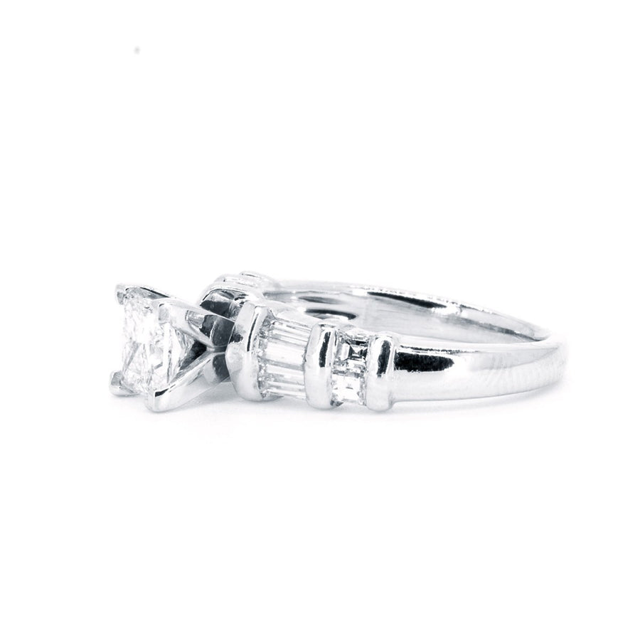 Platinum High Quality Natural 1.20ctw Princess Cut and Baguette Diamond Engagement Wedding Ring - Giorgio Conti Jewelers