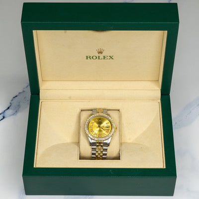Rolex Datejust 16013 36mm Two Toned 3.00CTW Diamond Champagne Roman Numeral Dial Watch - Giorgio Conti Jewelers