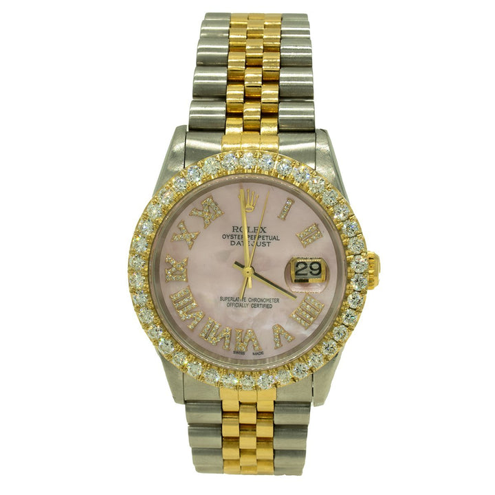 Rolex Datejust 16233 36mm Two Toned 2.75CTW Diamond Pink MOP Roman Numeral Dial Watch - Giorgio Conti Jewelers