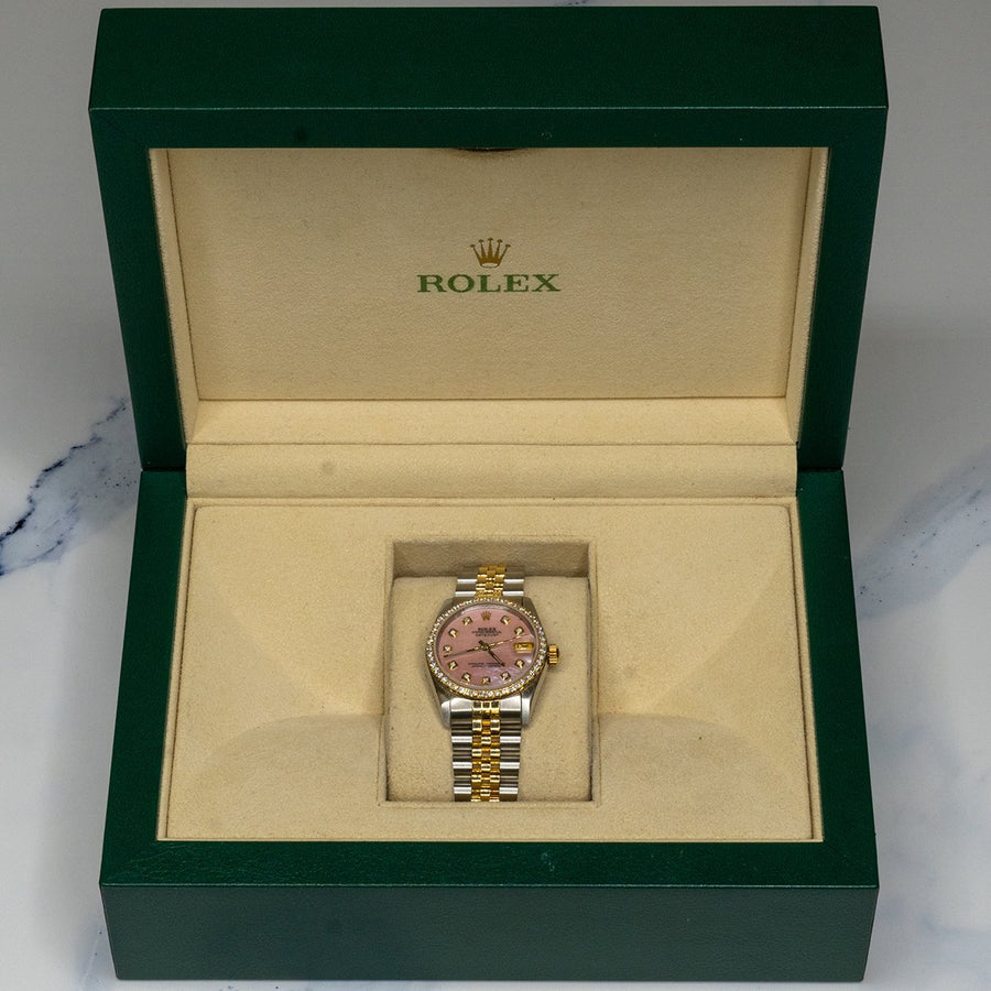 Rolex Datejust 68273 Midsize Two Toned 2.00CTW Diamond Pink MOP Dial Womens Watch - Giorgio Conti Jewelers