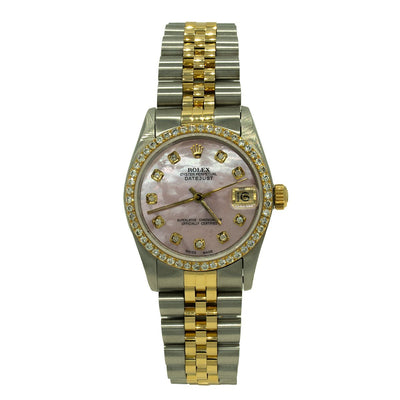 Rolex Datejust 68273 Midsize Two Toned 2.00CTW Diamond Pink MOP Dial Womens Watch - Giorgio Conti Jewelers