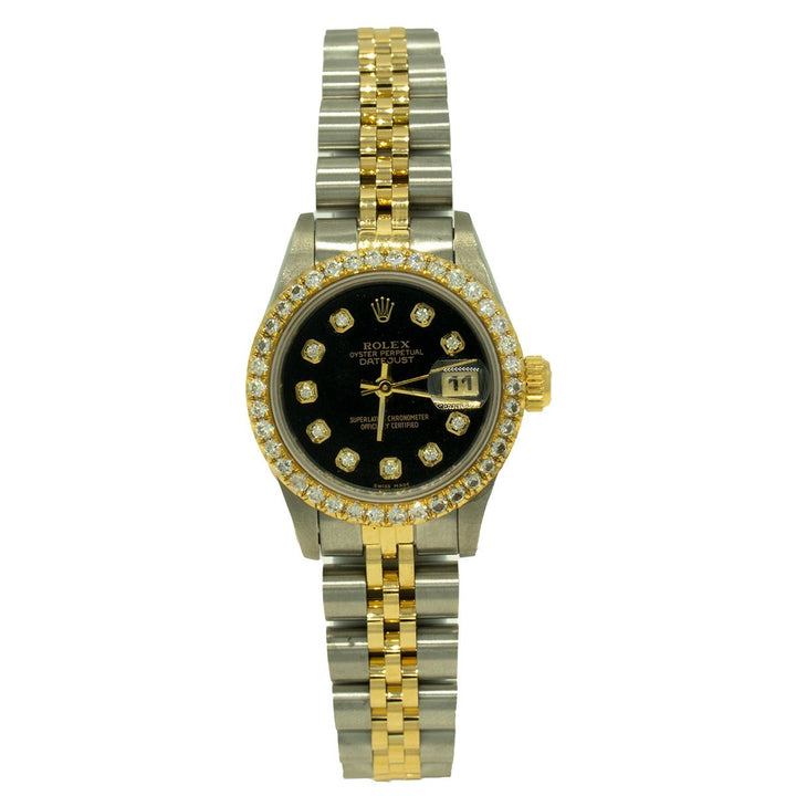 Rolex Datejust 69173 26mm Two Toned 1.30CTW Diamond Black and Diamond Dial Women's Watch - Giorgio Conti Jewelers