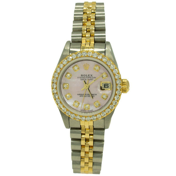 Rolex Datejust 69173 26mm Two Toned 1.30CTW Diamond Pink MOP and Diamond Dial Women's Watch - Giorgio Conti Jewelers