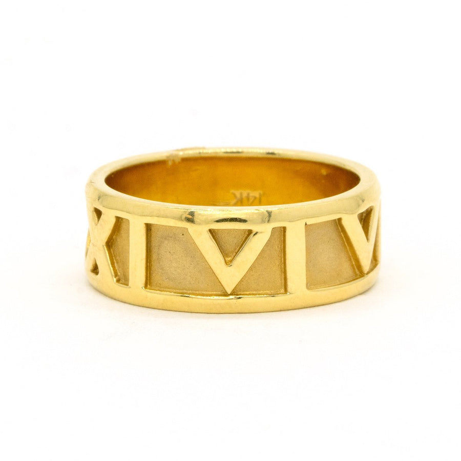 Roman Numeral Design Men's 14KT Yellow Gold Wedding Band - Giorgio Conti Jewelers