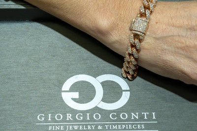 Rose Gold 10.75CTW Round Brilliant Cut Pave Set Natural Diamond Cuban Link Mens Bracelet - Giorgio Conti Jewelers