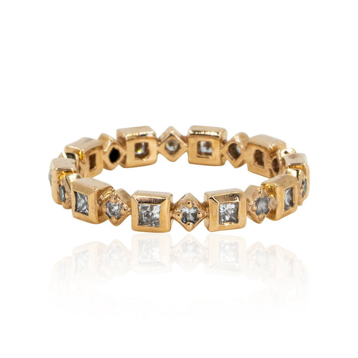 Rose Gold Round and Princess Cut Bezel and Prong Set Natural Diamond Eternity Band - Giorgio Conti Jewelers