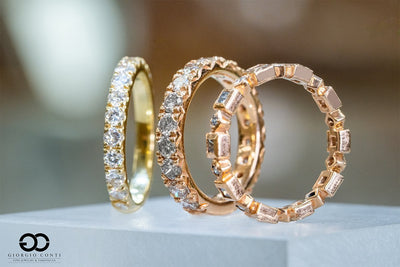 Rose Gold Round and Princess Cut Bezel and Prong Set Natural Diamond Eternity Band - Giorgio Conti Jewelers