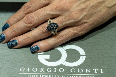 Two Tone White and Yellow Gold 2.80CTW Round Brilliant Cut Natural Sapphire and Diamond Ring - Giorgio Conti Jewelers