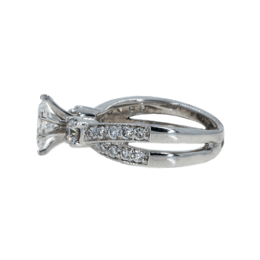 White Gold 1.03ctw Marquise and Round Diamond Ring with Vintage Inspired Miligrain Design - Giorgio Conti Jewelers