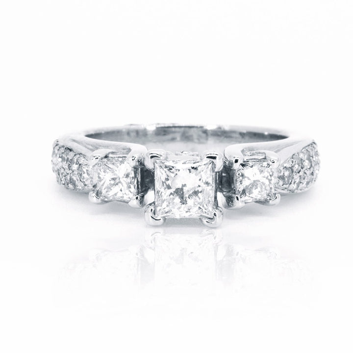 White Gold 1.53ctw Princess Cut and Round NATURAL Diamond Engagement Wedding Ring With Diamonds On Prongs - Giorgio Conti Jewelers