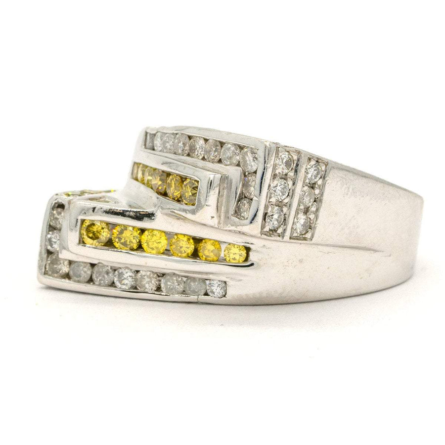 White Gold 1.80CTW Round Brilliant Cut Natural Canary Yellow and White Diamond Mens Ring - Giorgio Conti Jewelers