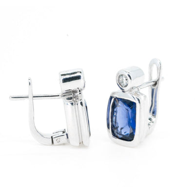 White Gold 2.10ctw Deep Tanzanite Diamond French Clip Stud Earrings AAA Tanzanite - Giorgio Conti Jewelers