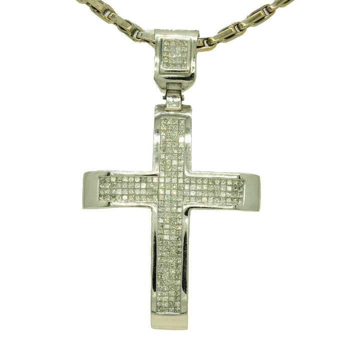 White Gold 4.15ctw Princess Cut Invisible Set Diamond Cross Pendant - Giorgio Conti Jewelers