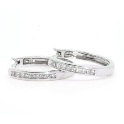 White Gold .51ctw NATURAL Princess Cut Diamond Oval Drop Hoop Channel Set Earrings - Giorgio Conti Jewelers