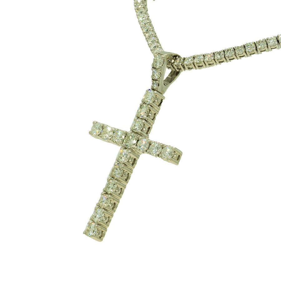 White Gold 8.60ctw Round Cut Prong Set Diamond Cross Pendant - Giorgio Conti Jewelers