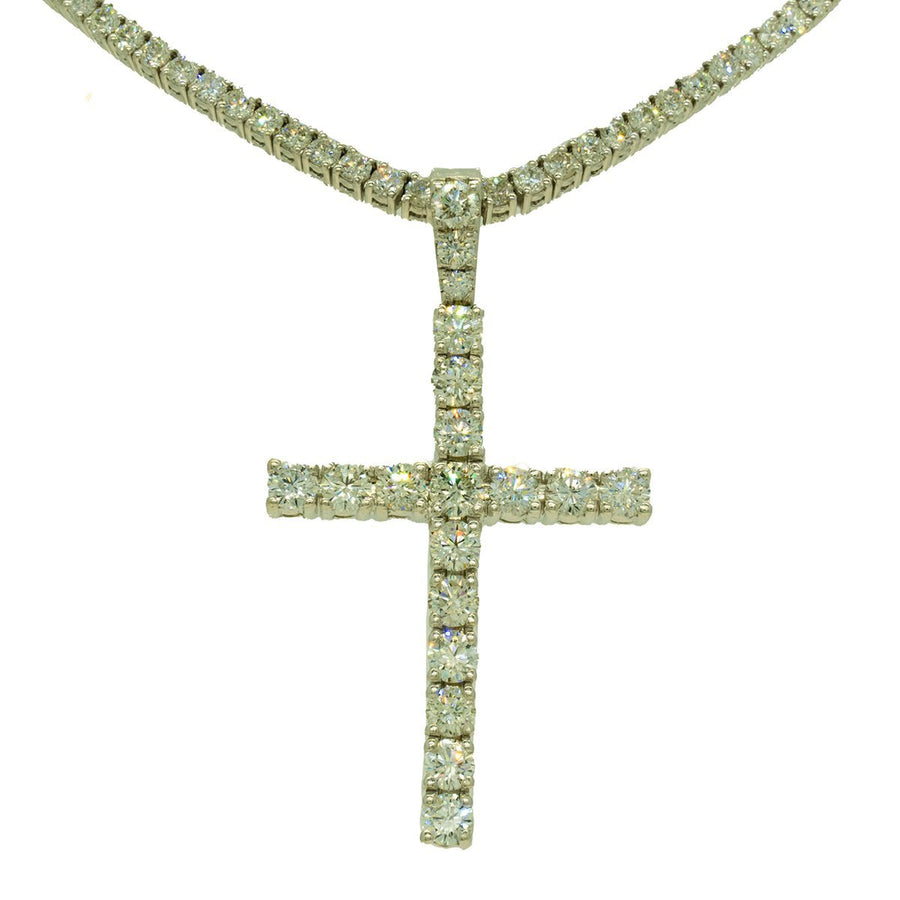 White Gold 8.60ctw Round Cut Prong Set Diamond Cross Pendant - Giorgio Conti Jewelers