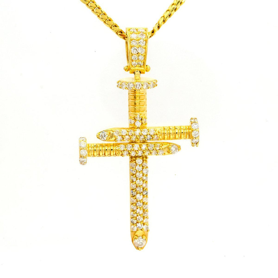 Yellow Gold 1.00CTW Round Cut Pave Set Diamond Nail Cross Pendant - Giorgio Conti Jewelers