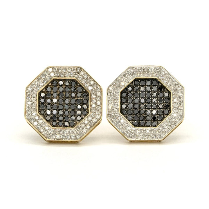 Yellow Gold 1.15CTW Natural Black and White Diamond Stud Earrings - Giorgio Conti Jewelers