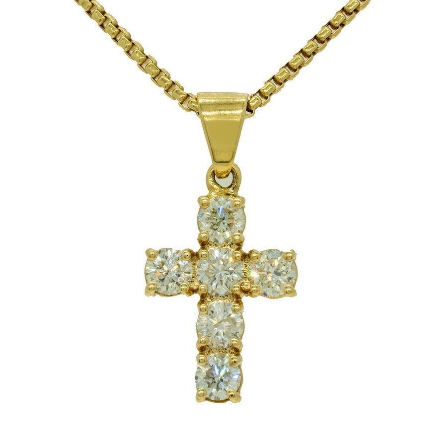Yellow Gold 2.50ctw Round Cut Prong Set Diamond Cross Pendant - Giorgio Conti Jewelers