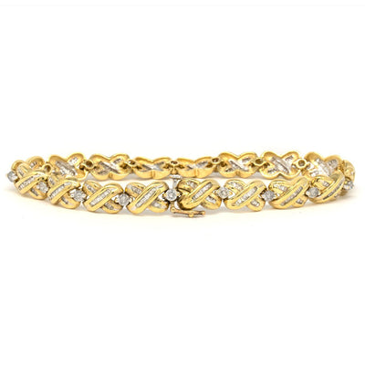 Yellow Gold 3.00CTW Round Brilliant Cut Prong Set and Baguette Cut Channel Set Natural Diamond Tennis Bracelet - Giorgio Conti Jewelers